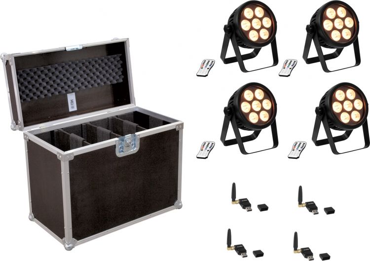 EUROLITE Set 4x LED 4C-7 Silent Slim Spot + USB QuickDMX + Case