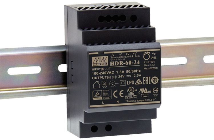 MONACOR HDR-60/24 Schaltnetzgerät, 60 W, 24 V, 2,5 A, Hutschiene