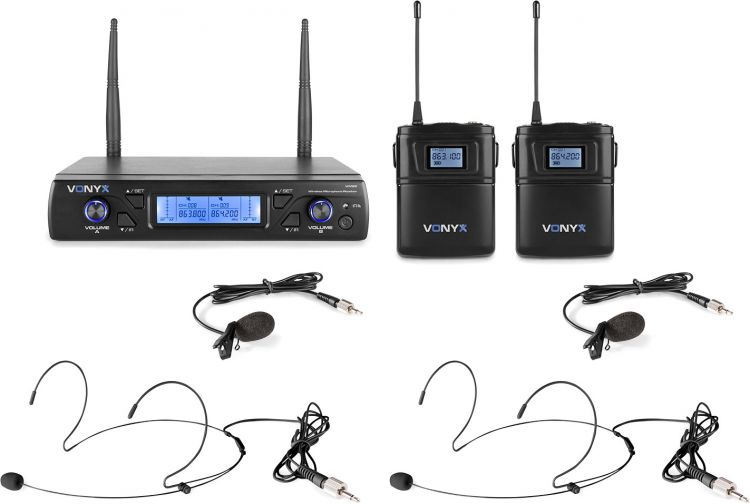 Vonyx WM62B Drahtloses Mikrofon UHF 16Ch mit 2 Bodypacks