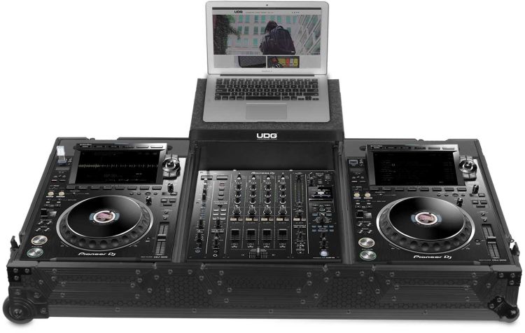 UDG Ultimate Flight Case Set Pioneer DJ CDJ-3000/A9 Schwarz Plus (Laptop-Ablage + Rollen)